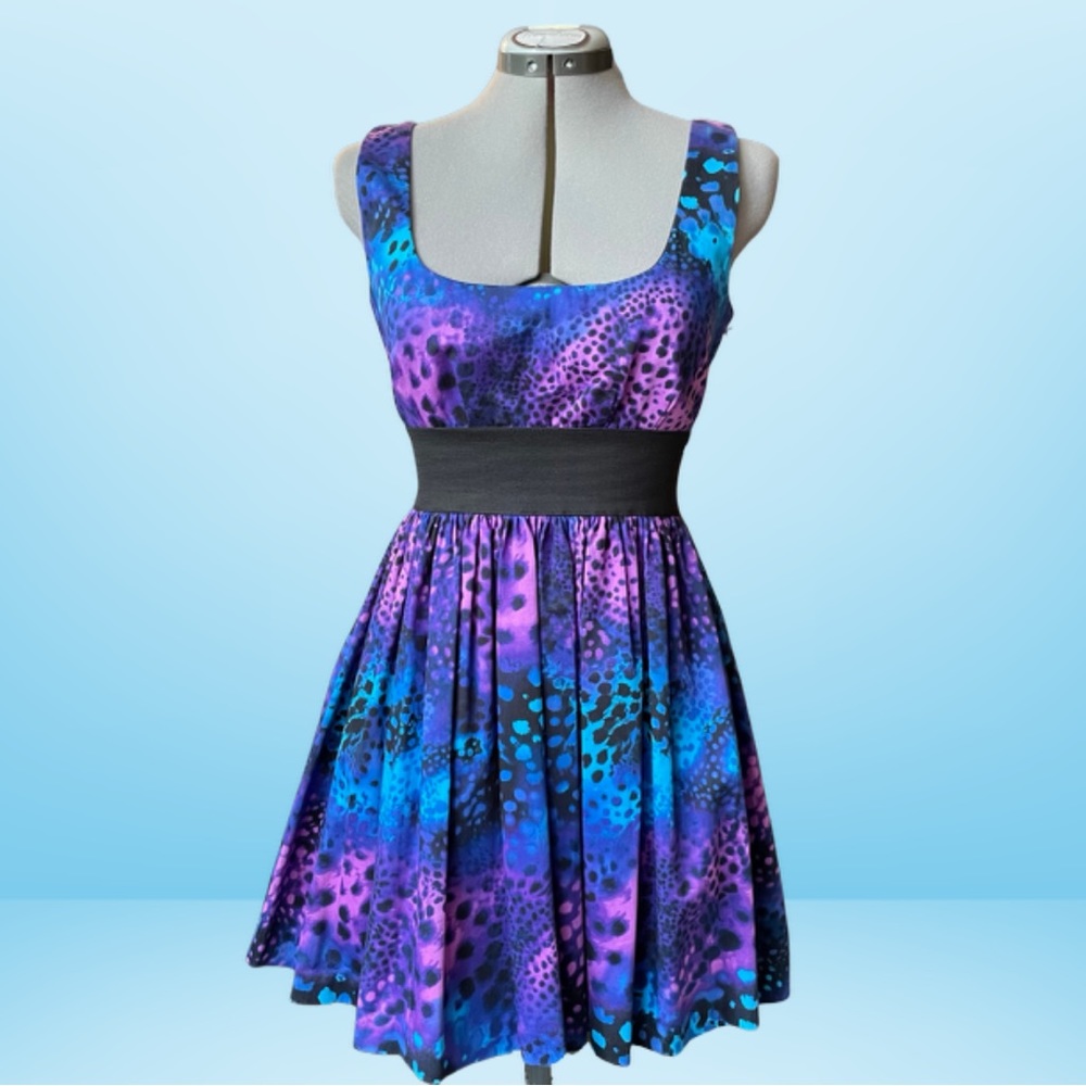 Banded Waist Full Skirt Blue & Purple Dress